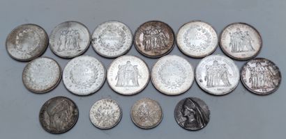 Set of ten French silver coins of 50 francs...