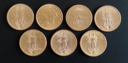 null 
Seven PIECES of 20 USA gold dollars (5 with the Liberty of Saint Godens and...