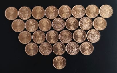 
Set of 27 PIECES of 20 Swiss Francs gold...