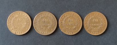 
LOT OF FOUR 40 FRANCS GOLD NAPOLEON IST...