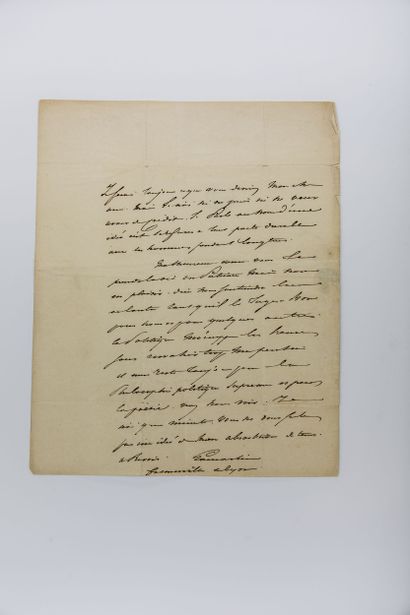 null LAMARTINE Alphonse de [Mâcon, 1790 - Paris, 1869], French poet, writer and politician.

Autograph...