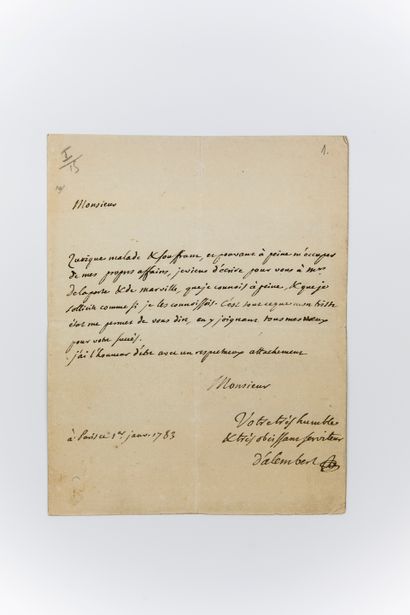 null ALEMBERT Jean Le Rond d' [Paris, 1717 - id., 1783], French writer.

Autograph...