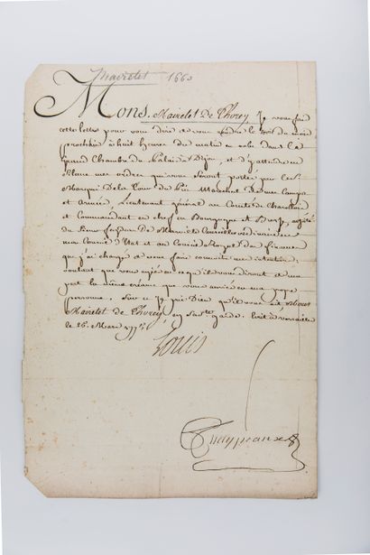 null LOUIS XV [Versailles, 1710 - id., 1774], king of France.

Signed letter addressed...
