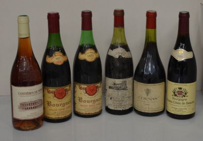 null 6 bottles : 2 BOURGUEIL 1/1971, 1/1975, 1 MACON 1985, 1 CORNAS 1983, 1 BOURGOGNE...