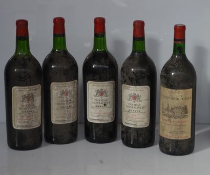 null 5 magnums : 4 magnums CHÂTEAU MONTALVET 1976 (lég bas étiq tachées) et 1 magnum...