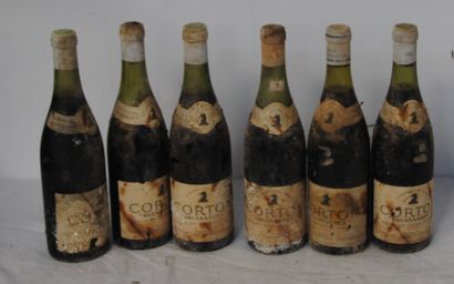 null 6 bouteilles CORTON BRESSANDES JABOULET VERCHERE 1970 (1 basse, 1 demi epaule,...