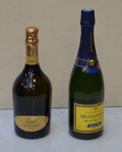 2 bottles : 1 MONOPOLE HEIDSIECK BLUE TOP,...