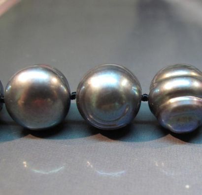 Collier de perles de culture grises teintées...