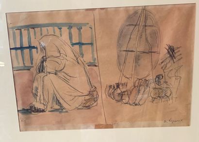 null 
Albert LEPREUX (1868-1959)
Etude d'une femme du maghreb et de jarres
Crayon...