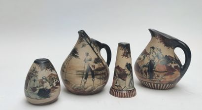 null CIBOURE

2 pots and 1 small vase in enamelled stoneware decorated with peasants,...