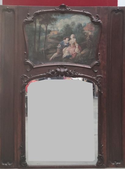 null Moulded and waxed oak TRUMEAU decorated above the mirror with a painting 

representing...