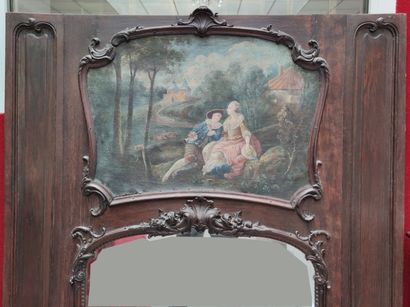 null Moulded and waxed oak TRUMEAU decorated above the mirror with a painting 

representing...