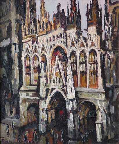 Pierre DUMONT (1884-1936) Basilique Saint Maclou à Rouen. Huile sur toile signée...