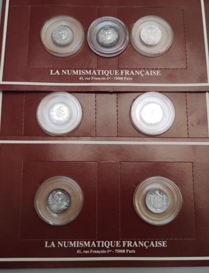  Four plates "La numismatique Française" with seven commemorative silver medals struck...