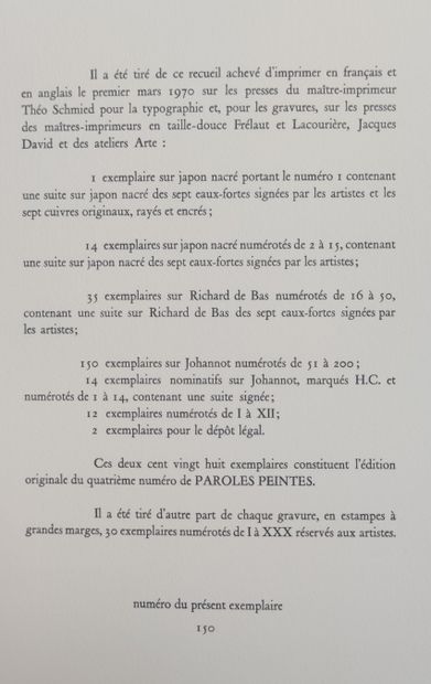 null 
PAROLES PEINTES
Emboitage moderne Editions O.LAZAR-VERNET, Paris 1970 avec...