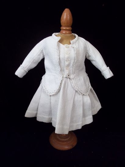  Two pieces antique white baby set in cotton piqué for baby SCHMITT . L dress 25...