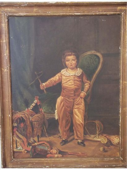  « L'enfant aux jouets » Huile peinte sur toile et encadrée 75x59 cm. Non signée....