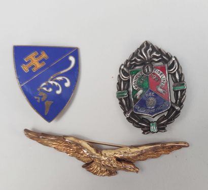 null 
LOT including THREE INSIGNES, two enamelled and one in silver (wear and small...