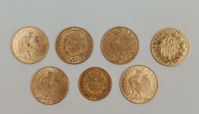 
Set of six gold coins of 10 Francs France...
