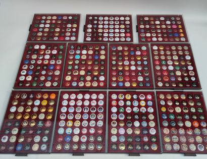 null 
Set of 21 trays under plexiglass of 48 plates of champagne bottle corks, that...