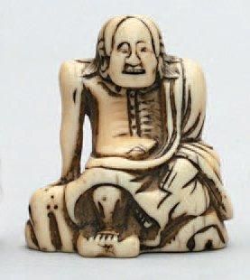 null NETSUKE en ivoire représentant un sennin sur un rocher. Japon, fin du XVIIIe...