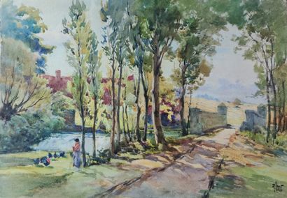 null 
René LEVERD (1872-1938)



Attelage et promeneurs sur le chemin en campagne 

aquarelle...