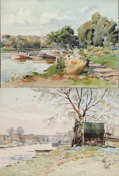 null 
René LEVERD (1872-1938)

Deux aquarelles : 



Peniche sur la seine près de...