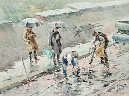 null 
René LEVERD (1872-1938)



Passers-by watching the works on a Parisian quay.

Watercolor...