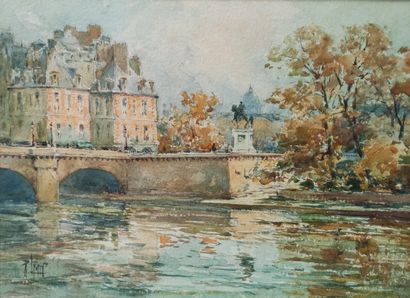 null 
René LEVERD (1872-1938)



Statue of Henri IV near the Pont Neuf in Paris

Watercolor...