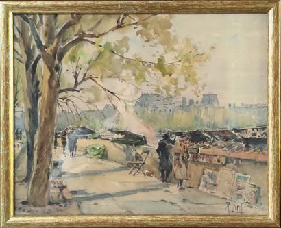 null 
René LEVERD (1872-1938)



Les amateurs de bouquinistes sur le quai à Paris.

Calèches,...