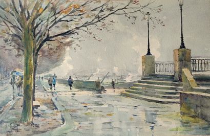 null 
René LEVERD (1872-1938)



Walkers and carriages on the Quai Henri IV in Paris.

Watercolor...