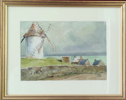 null 
René LEVERD (1872-1938)



Boat and fishermen's huts by the sea

Windmill and...