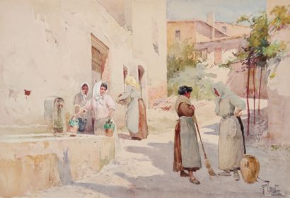 null 
René LEVERD (1872-1938)



Five peasant women at the village fountain (Gadagne?),...