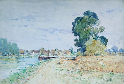 null 
René LEVERD (1872-1938)



Péniche auprès du village et des champs de blés...