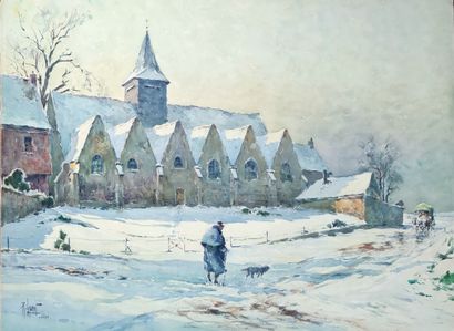 null 
René LEVERD (1872-1938)



Carriage and walker near the church under the snow,

Watercolor...