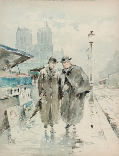 null 
René LEVERD (1872-1938)



Deux ecclésiastiques conversant sur le quai près...