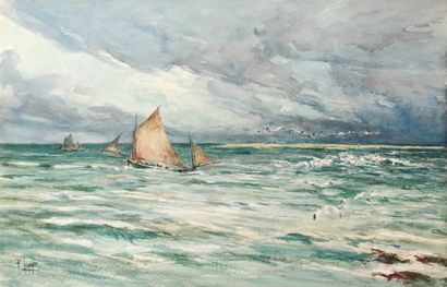 null 
René LEVERD (1872-1938)



Fishing boats at sea near Dieppe.

Watercolor signed...