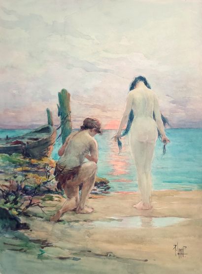 null 
René LEVERD (1872-1938) 



Femme poignardant un homme dans un paysage au couchant.

Aquarelle...