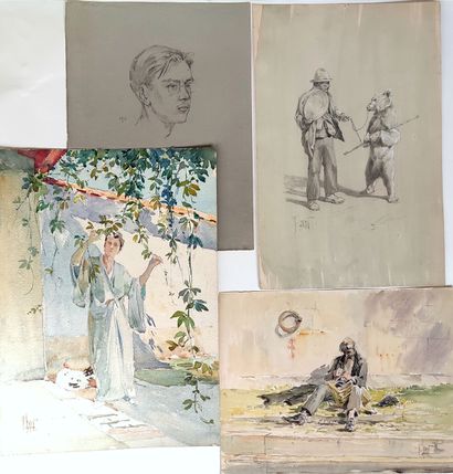 null 
René LEVERD (1872-1938)



Ensemble de sept aquarelles signées et trois dessins...