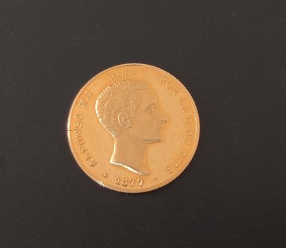 null 
PIECE en or 25 pesetas Alfons XII commemorative  poids : 7,4 g 
