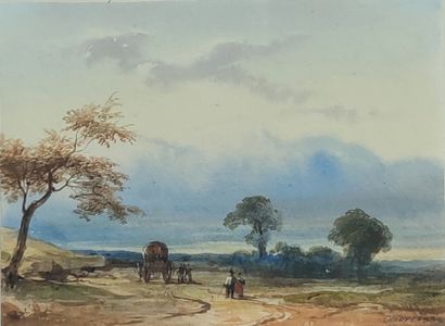 null 
Eugène CICÉRI (1813-1890)

Charette et paysans sur la route 

Aquarelle signée...