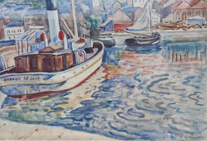 null 
Henri Liénard DE SAINT-DELIS (1878-1949)

Boats in the basin

Watercolor signed...