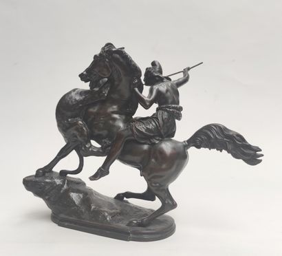 null 
August KISS (1802-1865) d'après

Amazone à cheval aux prises avec un tigre

Epreuve...