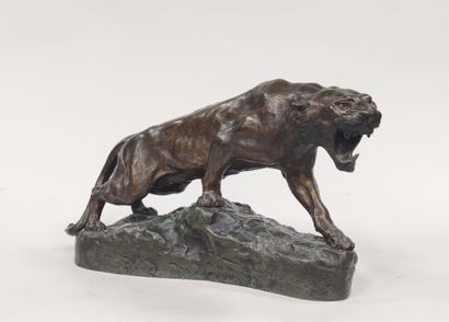 null Thomas CARTIER 1879/1943
Epreuve en bronze à patine brun nuancé, lionne rugissante...