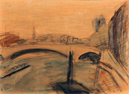 Robert Rafaelovich FALK (1886-1958) Paysage Crayon et aquarelle sur papier signé...