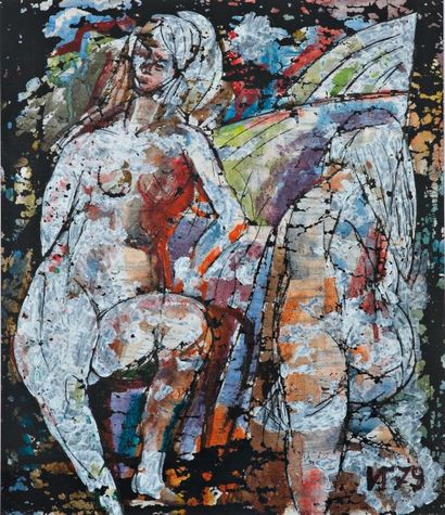 Igor IVANOV (né en 1934) Deux nus féminins, 1979 Technique mixte sur carton noir...