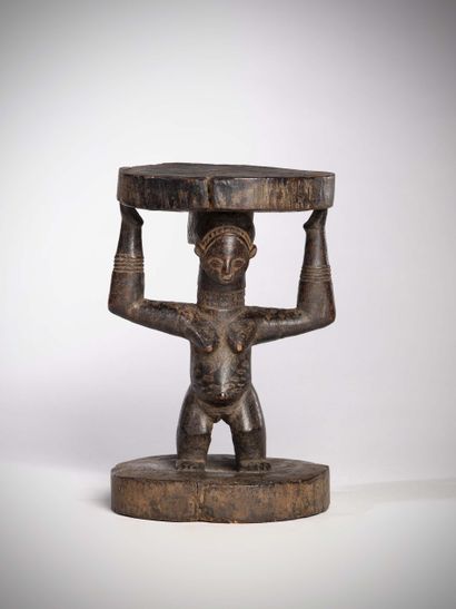 null Luba Congo (DRC) 
Small offering seat supported by a woman with her arms raised....