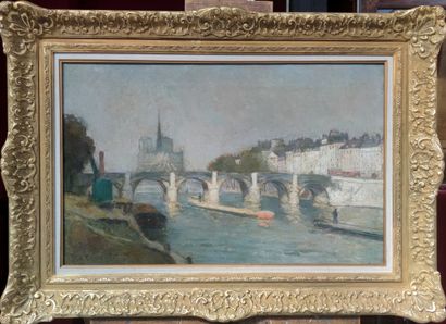 null FRENCH SCHOOL OF THE XXth CENTURY The Pont de la Tournelle, Paris 
Oil on canvas,...