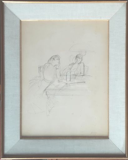 null Jean-Louis FORAIN (1852-1931)
Two women at table 
Drawing in the graphite signed...