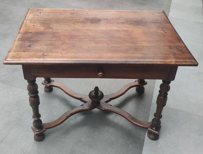 null LOT of two rectangular walnut and walnut veneer tables, one in the 17th century...